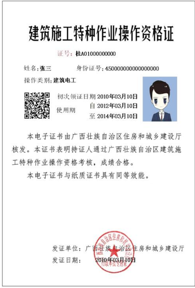 建筑施工特種作業(yè)操作資格證電子證書樣式 建筑施工特種作業(yè)操作資格證電子證書樣式